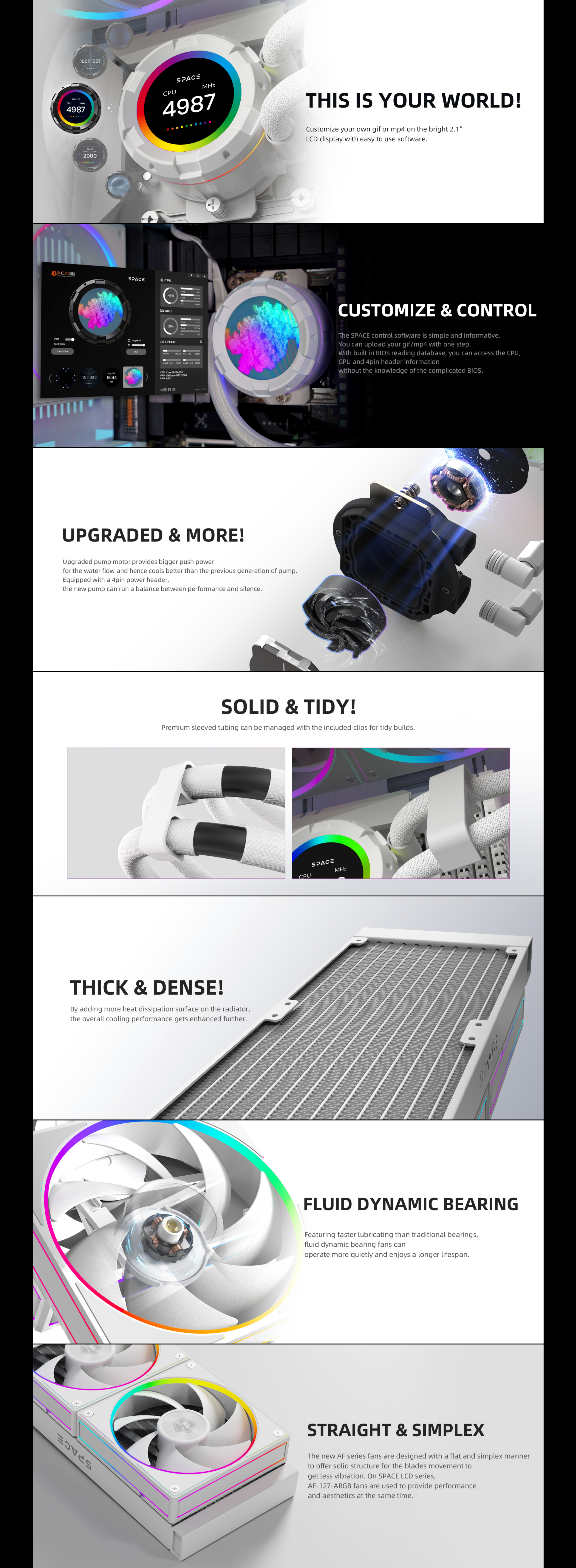A large marketing image providing additional information about the product ID-COOLING Space LCD 240mm AIO CPU Liquid Cooler - White - Additional alt info not provided